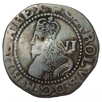 Charles I Exeter Silver Sixpence